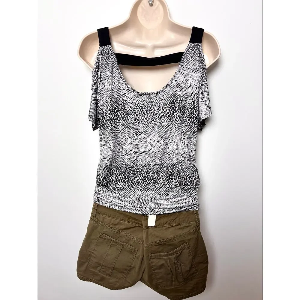 Vtg Y2K Byer California Snakeskin Print Cold Shoulder Top - Picture 4 of 5